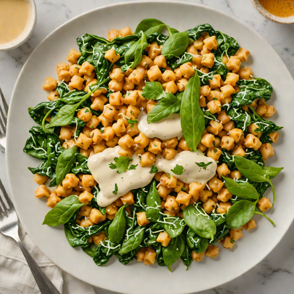 Sautéed Chickpea and Spinach Bowl with Tahini Dressing