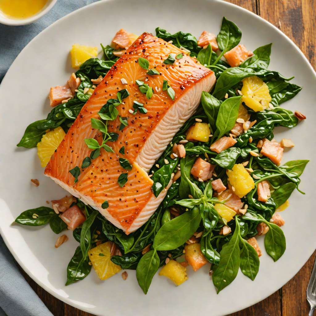 Citrus-Ginger Marinated Salmon with Sautéed Spinach