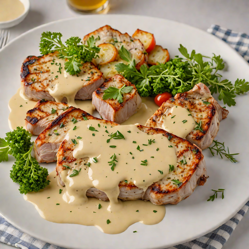 Pan-Seared Four-Herb Pork Chops with Mustard Cream Sauce
