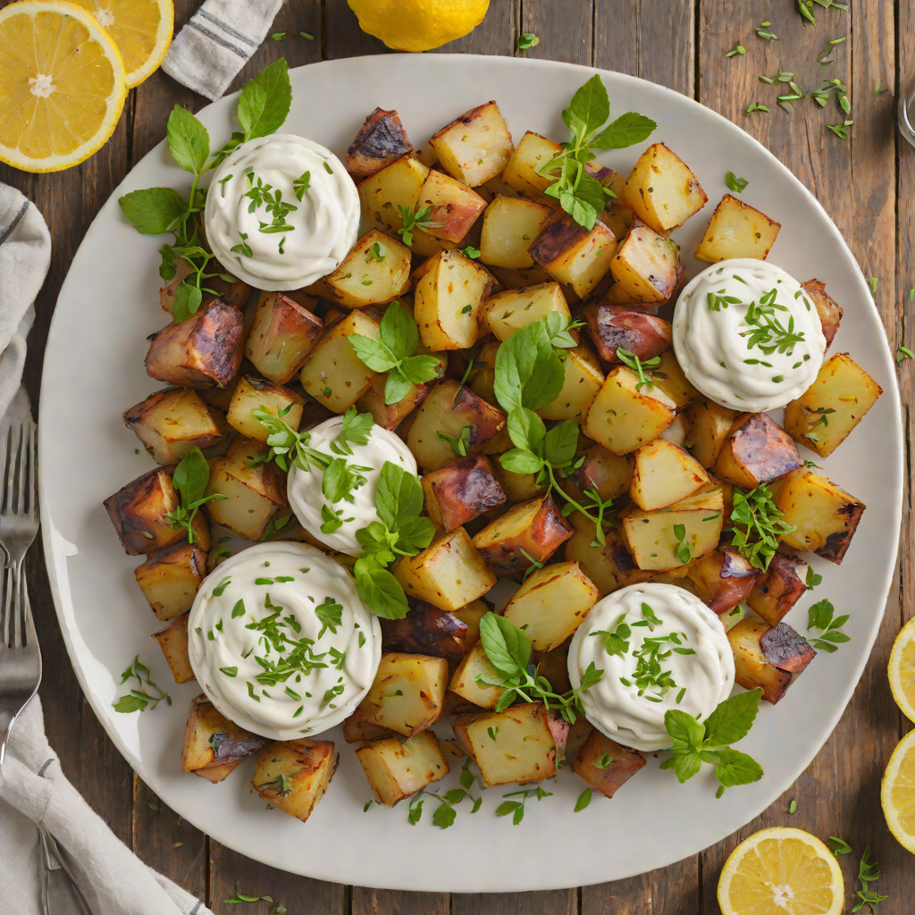 Lemon-Oregano Roasted Potatoes with Garlic Yogurt Sauce