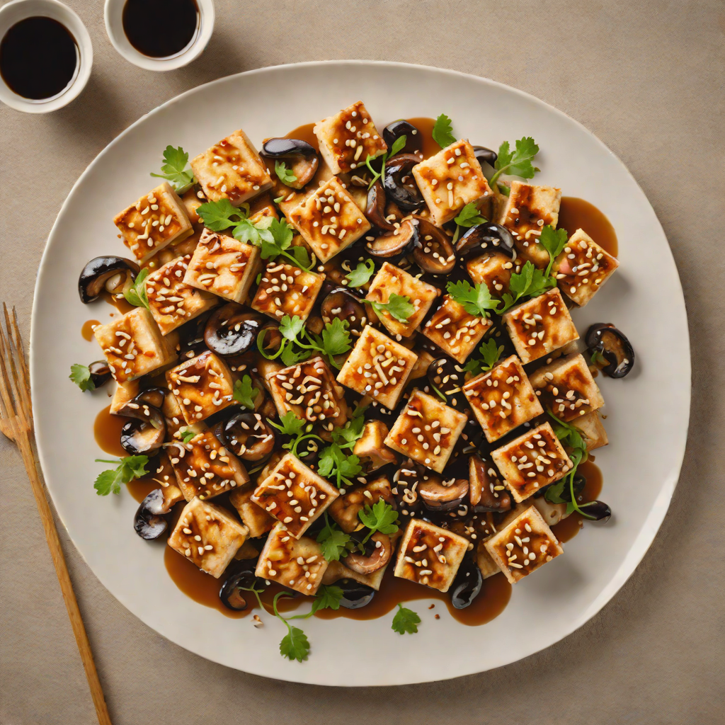 Stir-Fried Tofu with Ginger and Shiitake Mushrooms in Soy-Garlic Sauce