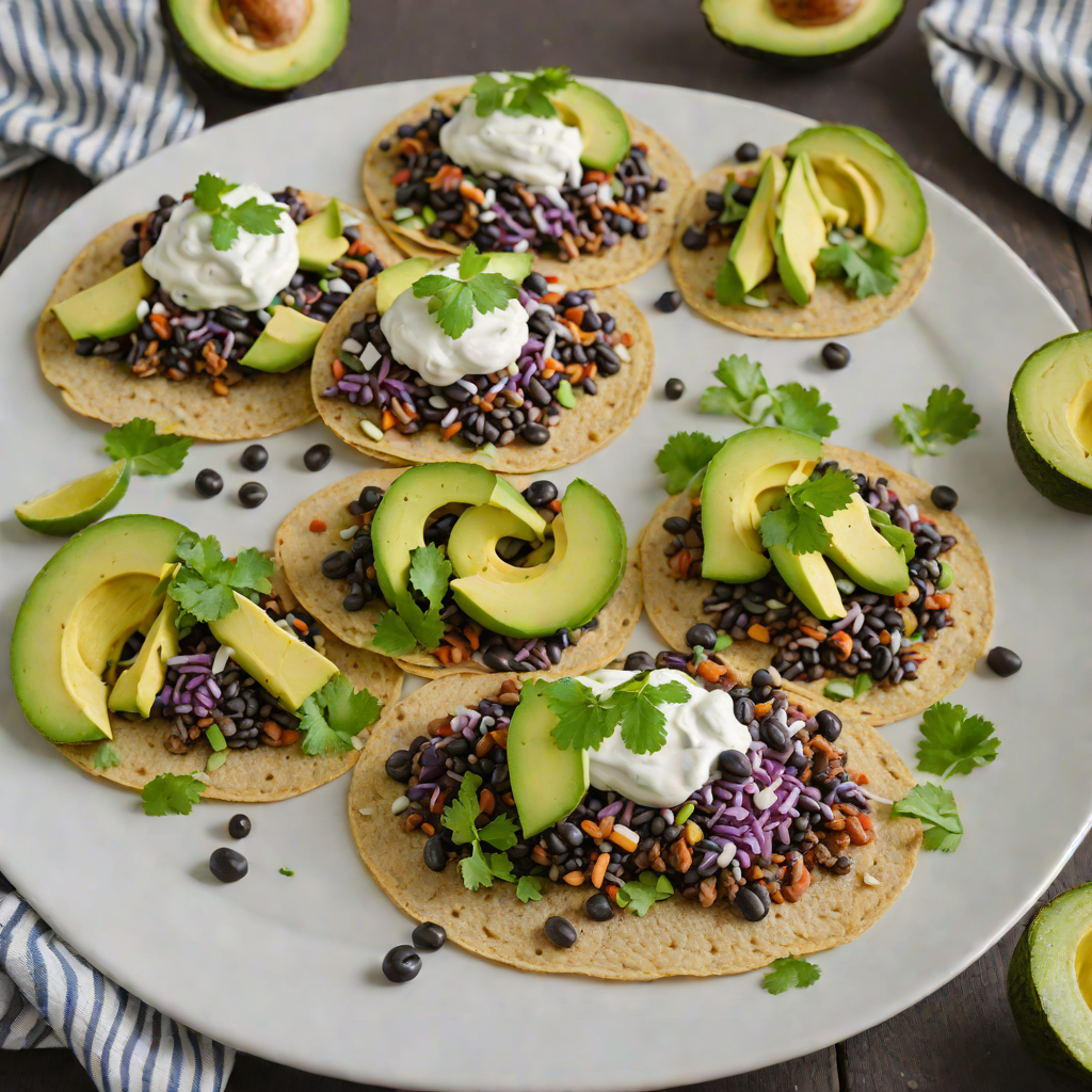 Colorado Blue Corn and Black Bean Tostadas with Avocado Crema