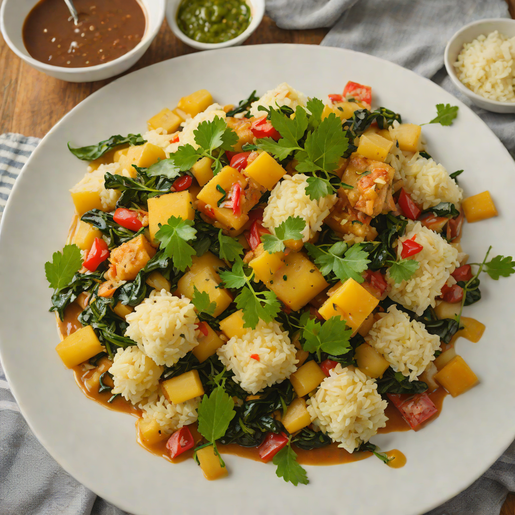 Cassava and Saltfish Cou-Cou with Callaloo Sauce