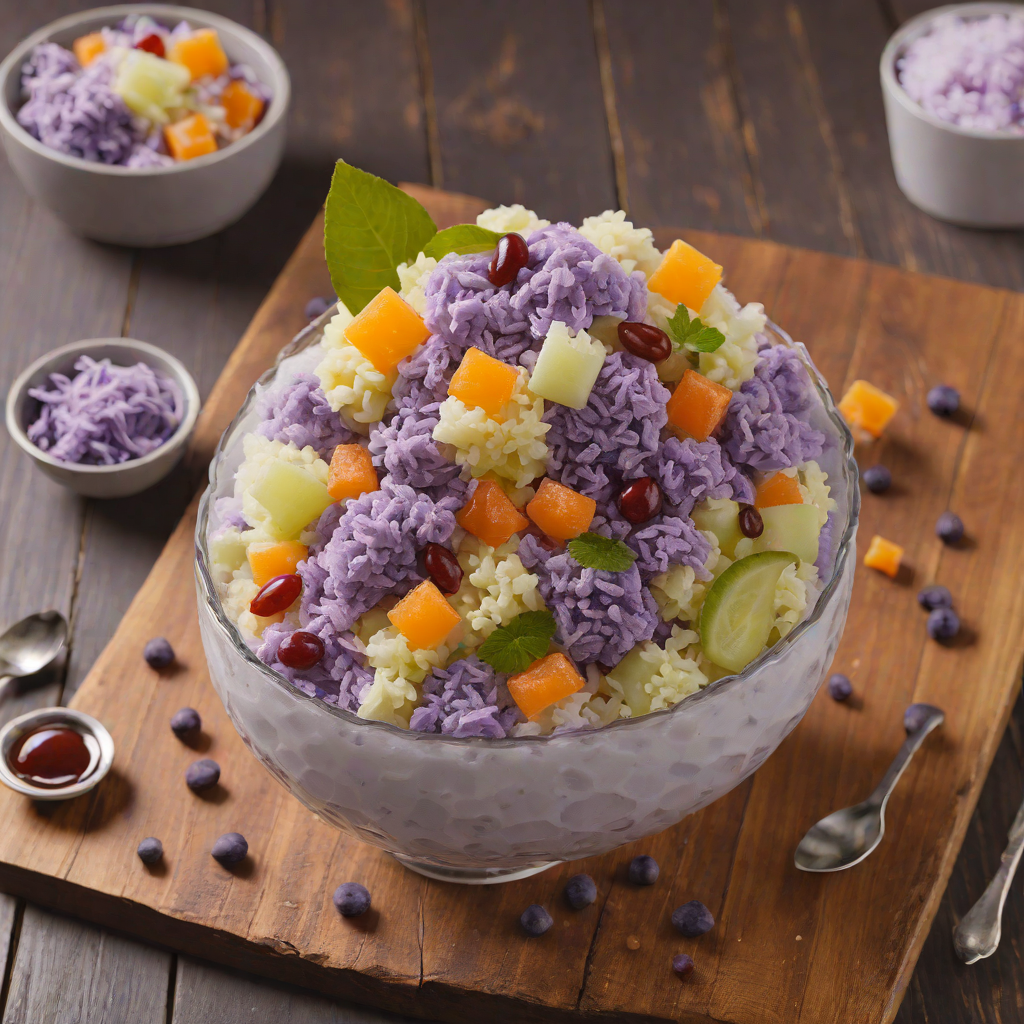 Halo-Halo Filipino Shaved Ice Dessert with Ube and Sweetened Beans