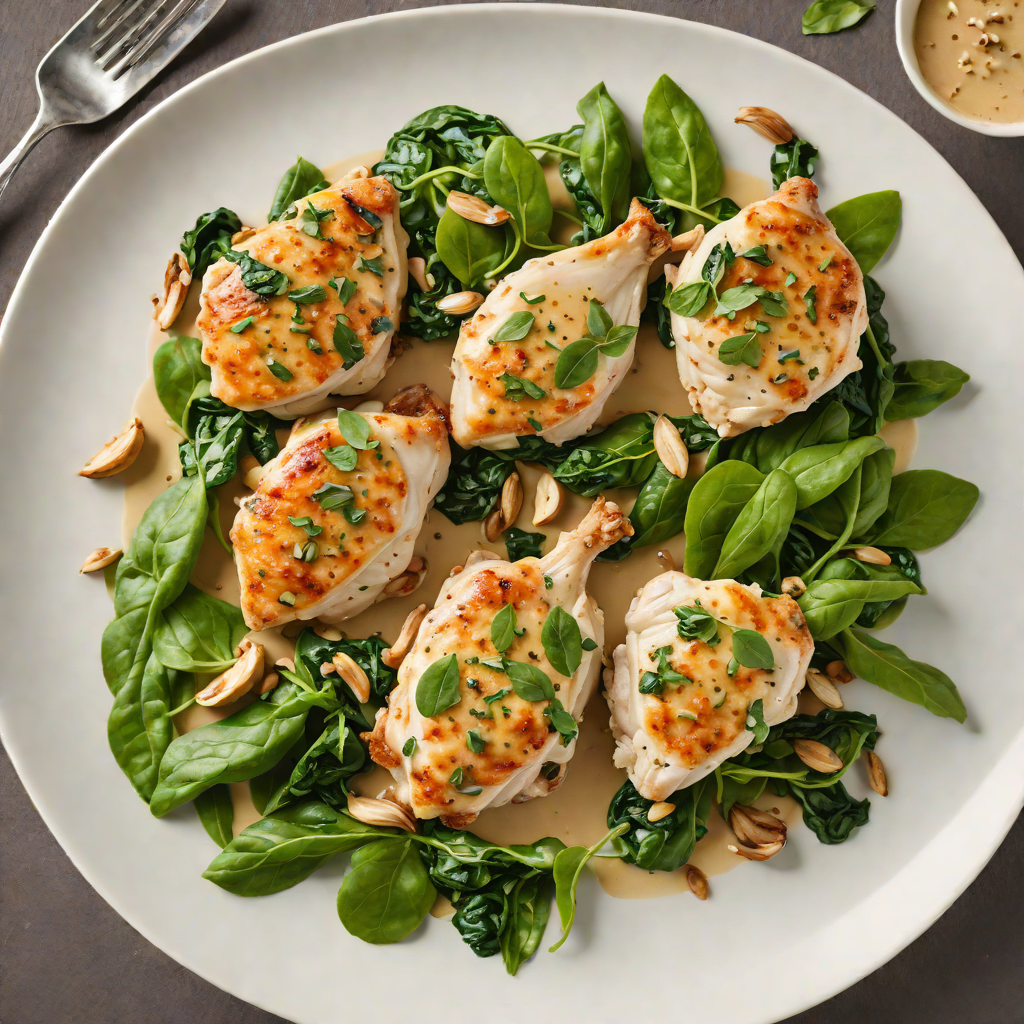 Pan-Seared Chicken with Baby Spinach and Roasted Garlic Sauce
