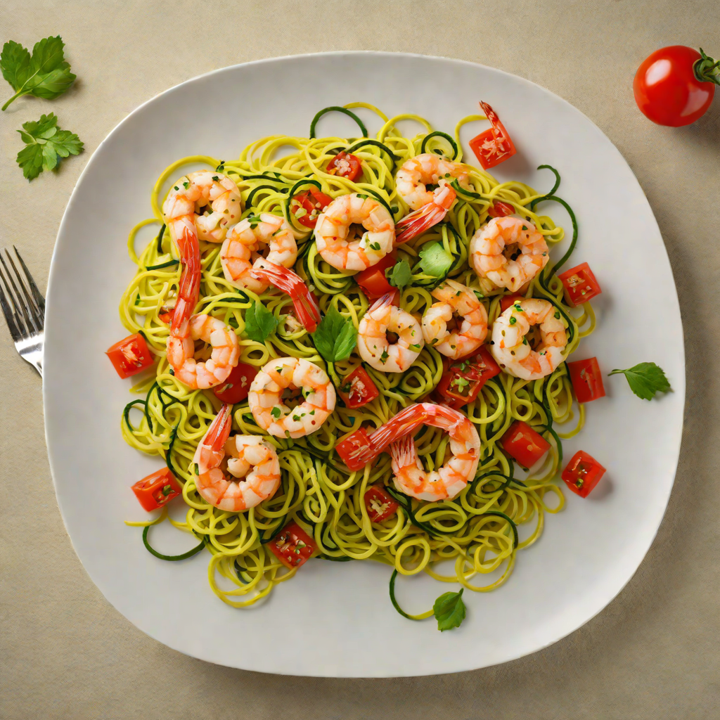 Sautéed Shrimp with Spiced Zucchini Noodles and Tomato