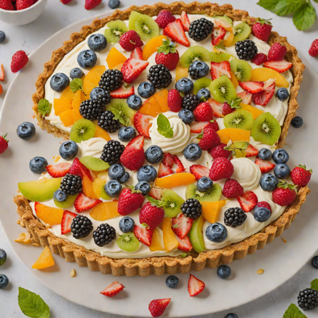 Layered Vegan Rainbow Fruit Tart with Cashew Cream