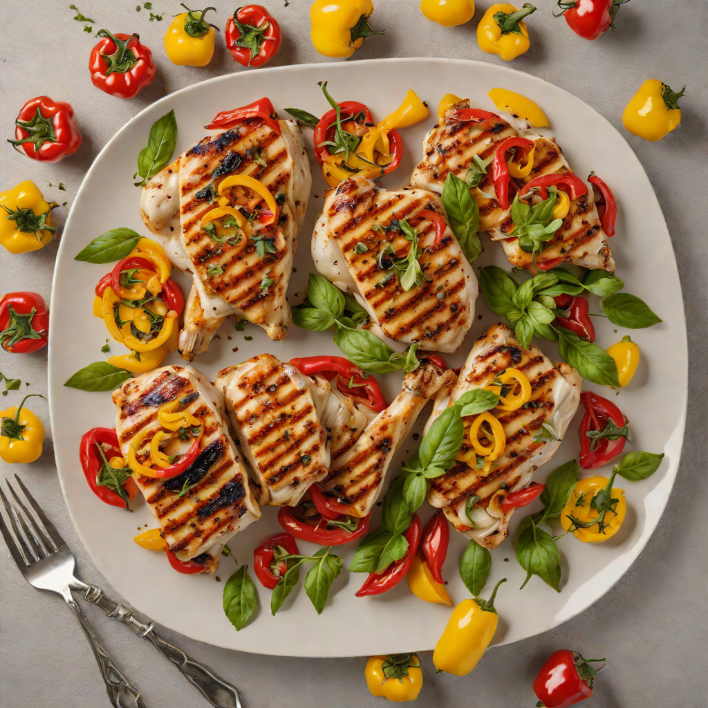 Grilled Herb-Marinated Chicken with Roasted Tri-Color Peppers