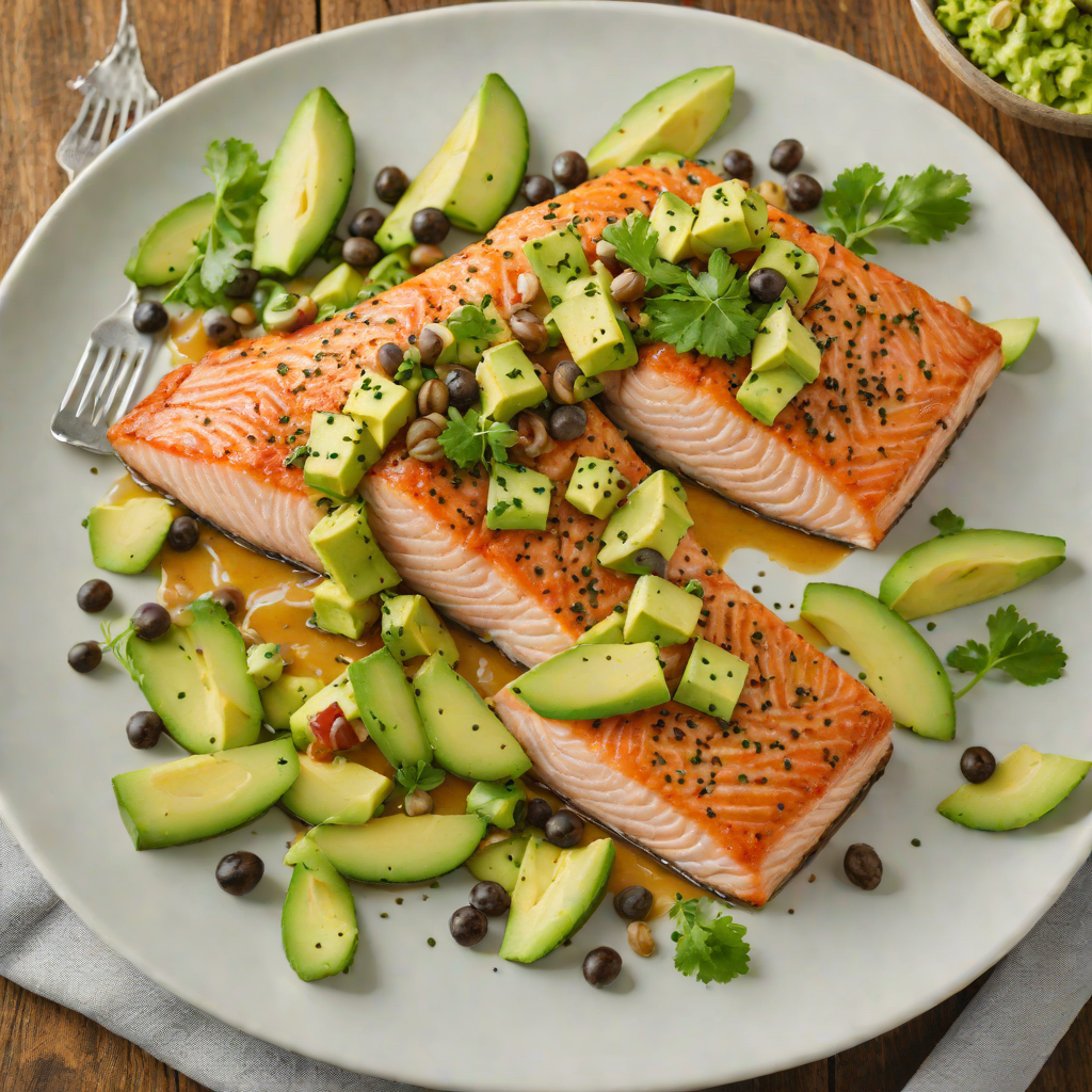 Pan-Seared Salmon with Avocado and Caper Dressing