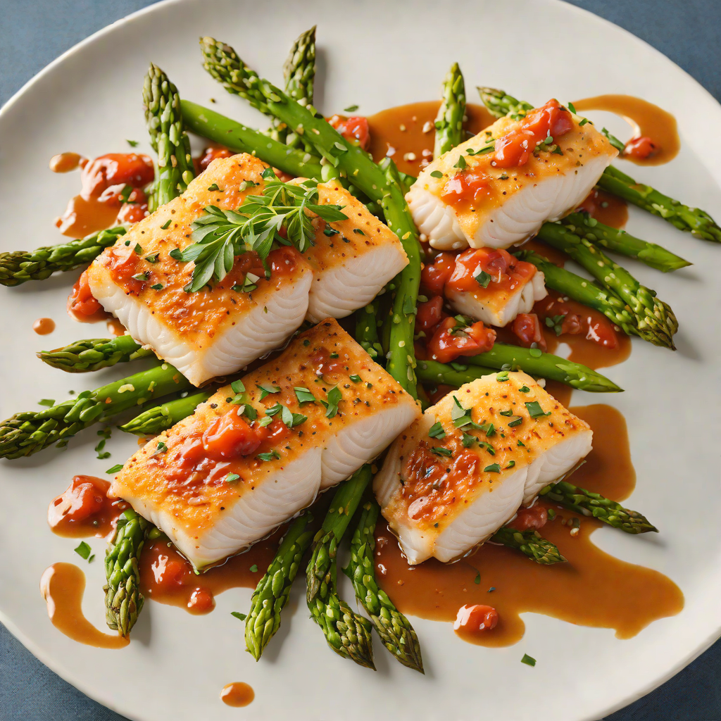 Pan-Seared Cod with Romesco Sauce and Charred Asparagus