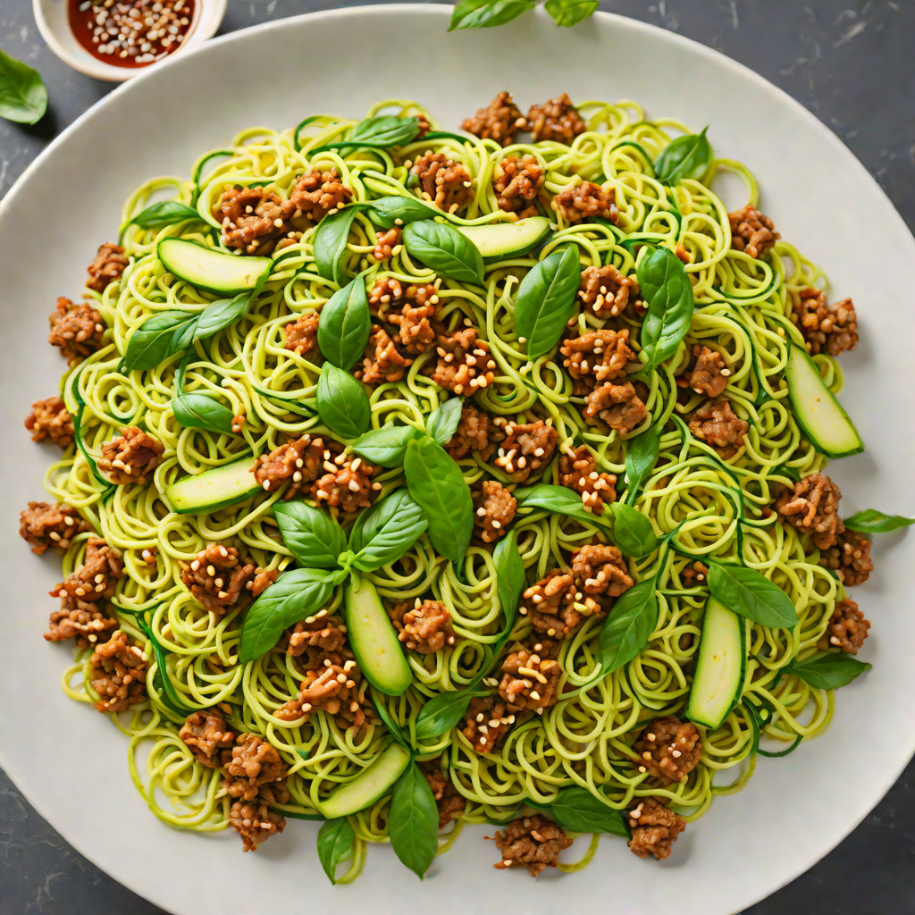 Zucchini Noodles Stir-Fried with Spicy Ground Pork and Basil