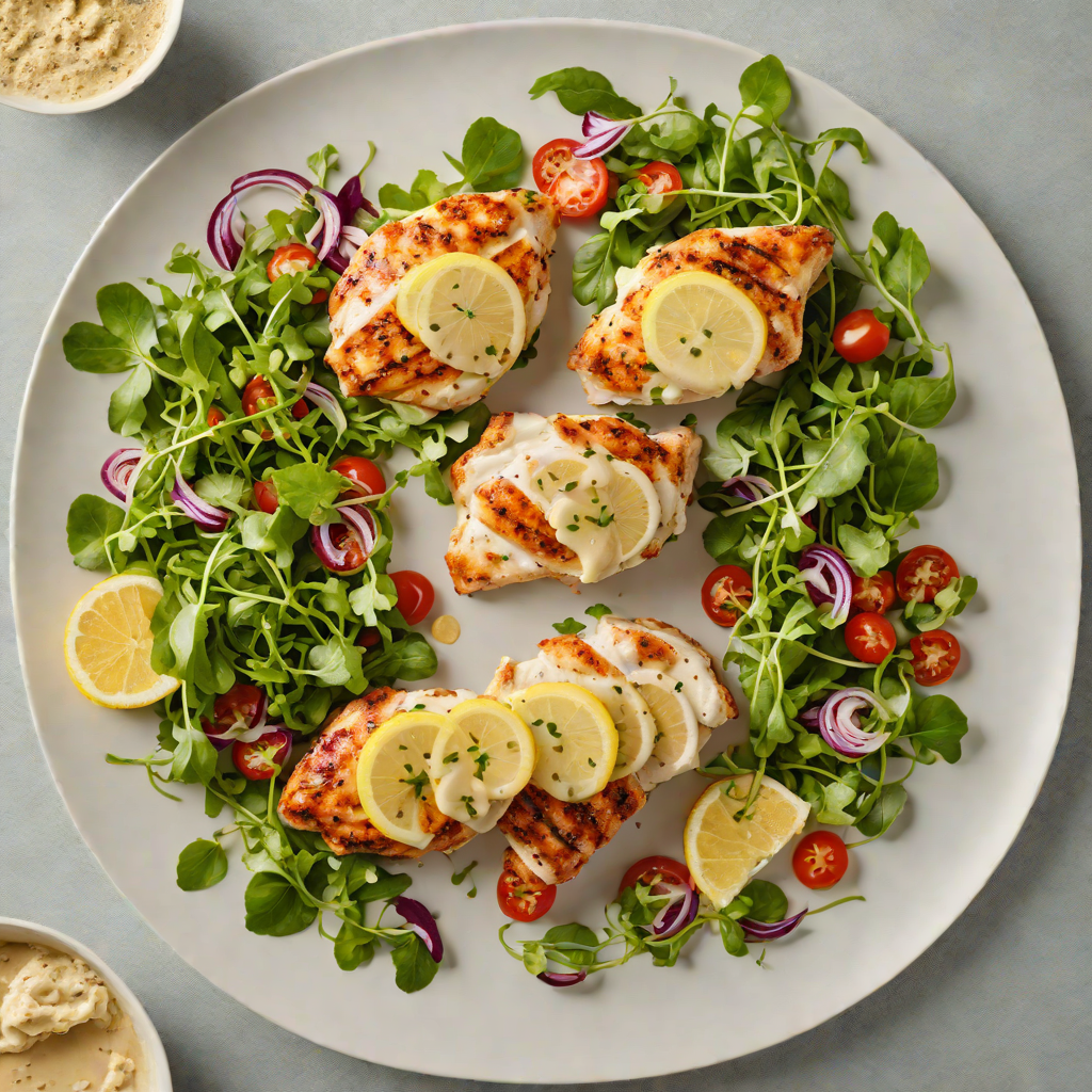 Pan-Seared Chicken with Lemon-Tahini Dressing and Arugula Salad