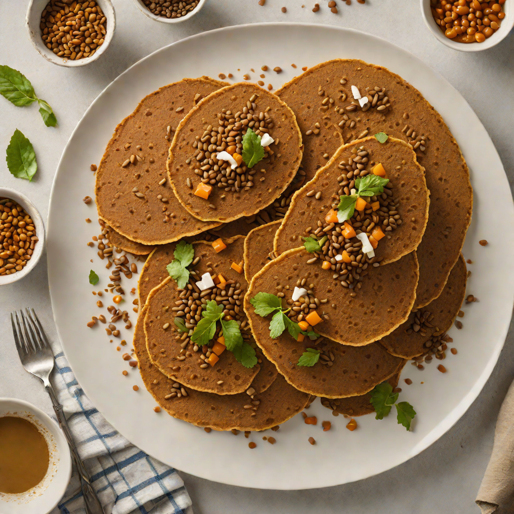 Injera-Style Teff Pancakes with Spiced Lentil Topping