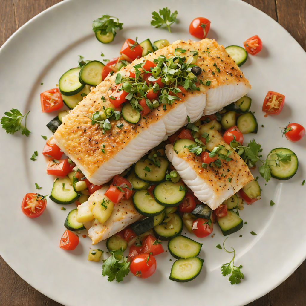 Baked Cod with Tomato-Caper Relish and Sautéed Zucchini
