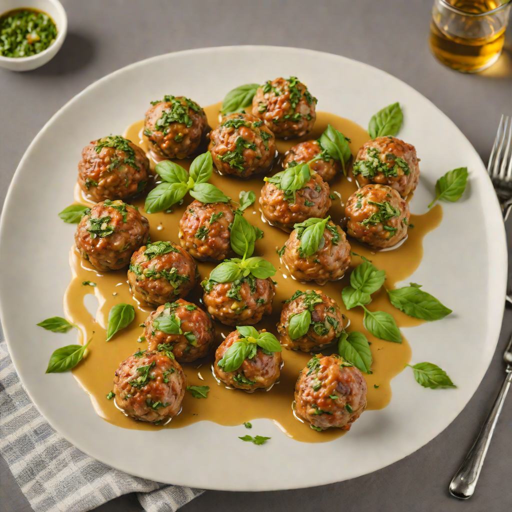 Cheese-Stuffed Pork Meatballs with Basil Pesto