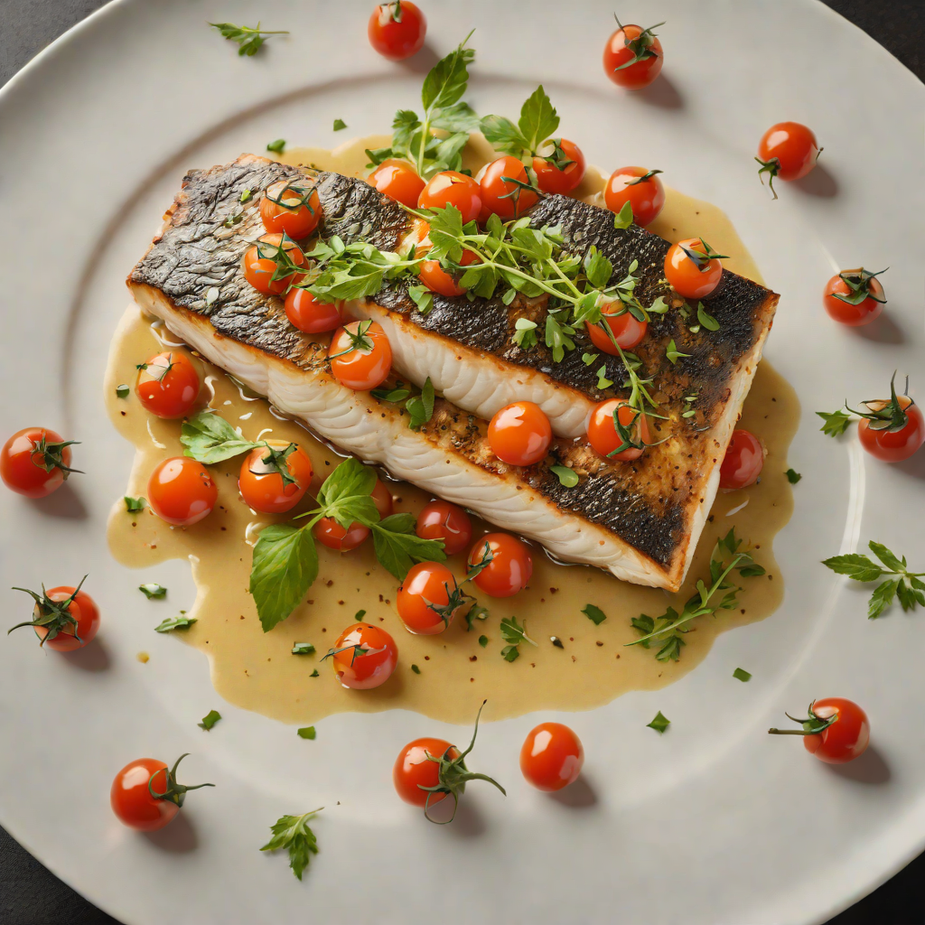Pan-Seared Sea Bass with Herb Sauce and Roasted Cherry Tomatoes