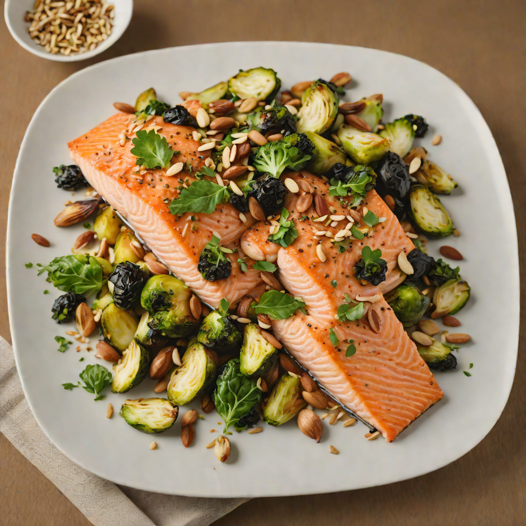 Pan-Seared Salmon with Roasted Brussels Sprouts and Almonds