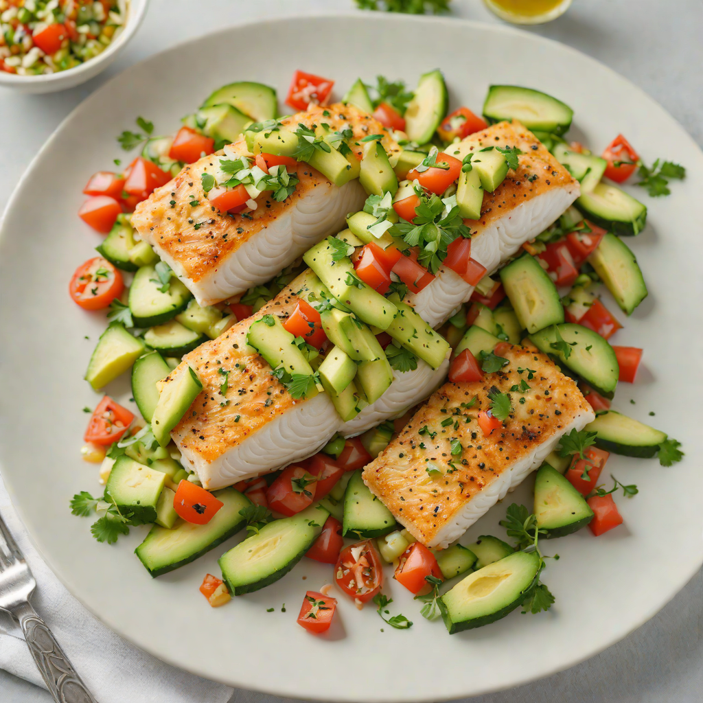 Baked Cod with Tomato-Cucumber Salsa and Avocado Oil Dressing