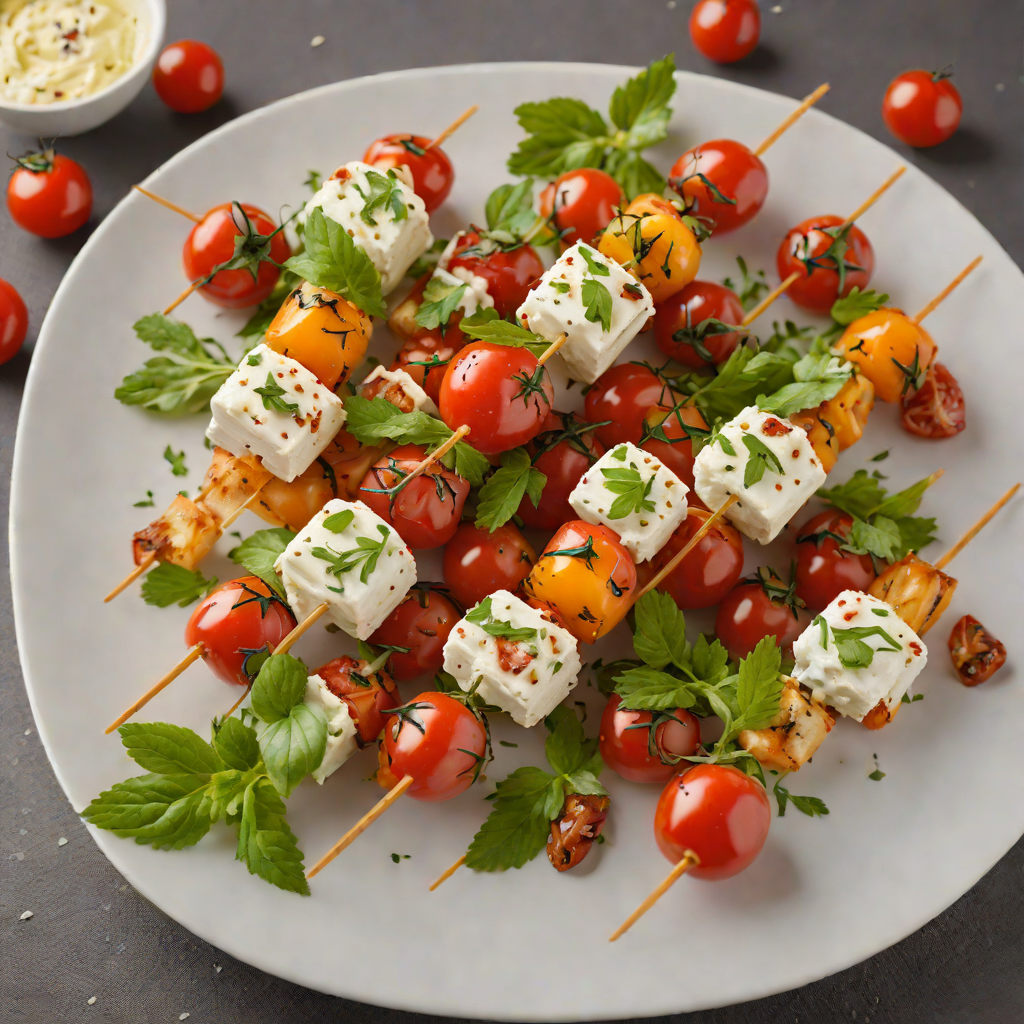 Grilled Halloumi and Cherry Tomato Skewers with Tzatziki