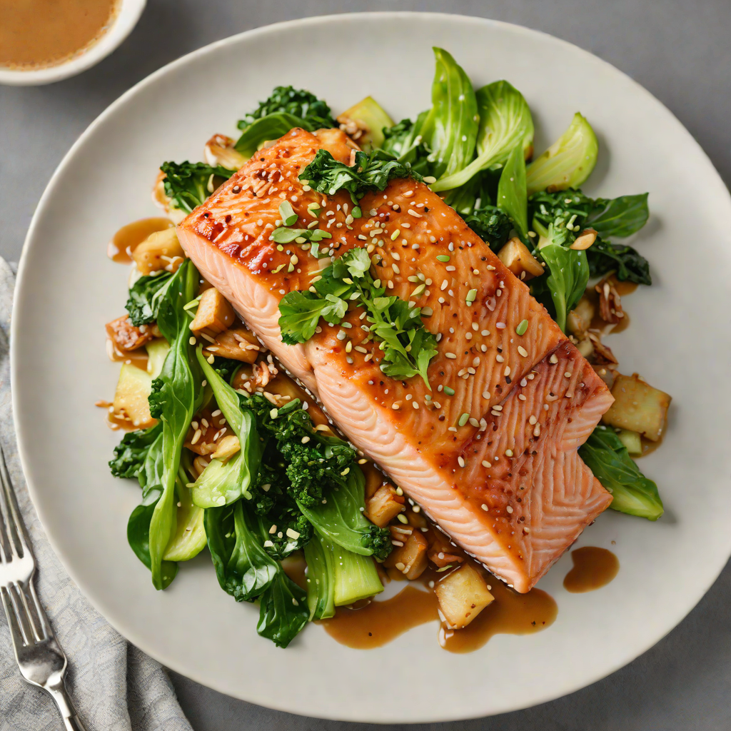 Pan-Seared Sesame-Ginger Glazed Salmon with Sautéed Bok Choy