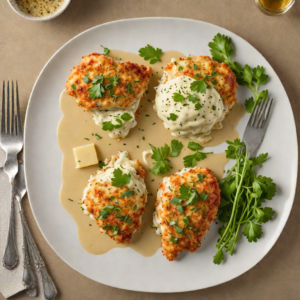 Baked Parmesan-Crusted Chicken with Roasted Garlic and Herb Sauce