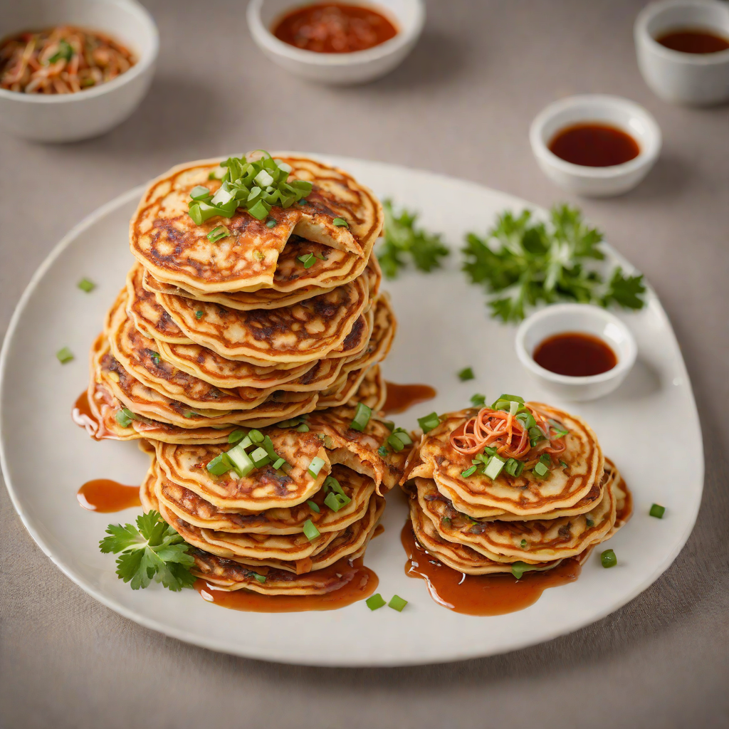 Layered Kimchi Pancakes with Scallions