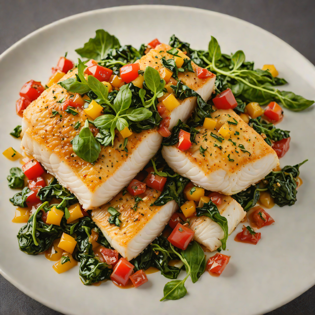 Baked Cod with Tomato-Olive Relish and Sautéed Spinach