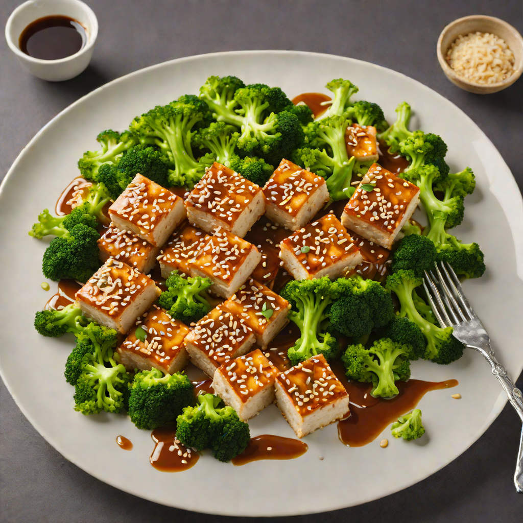Pan-Fried Sesame Tofu with Ginger-Soy Glaze and Steamed Broccoli