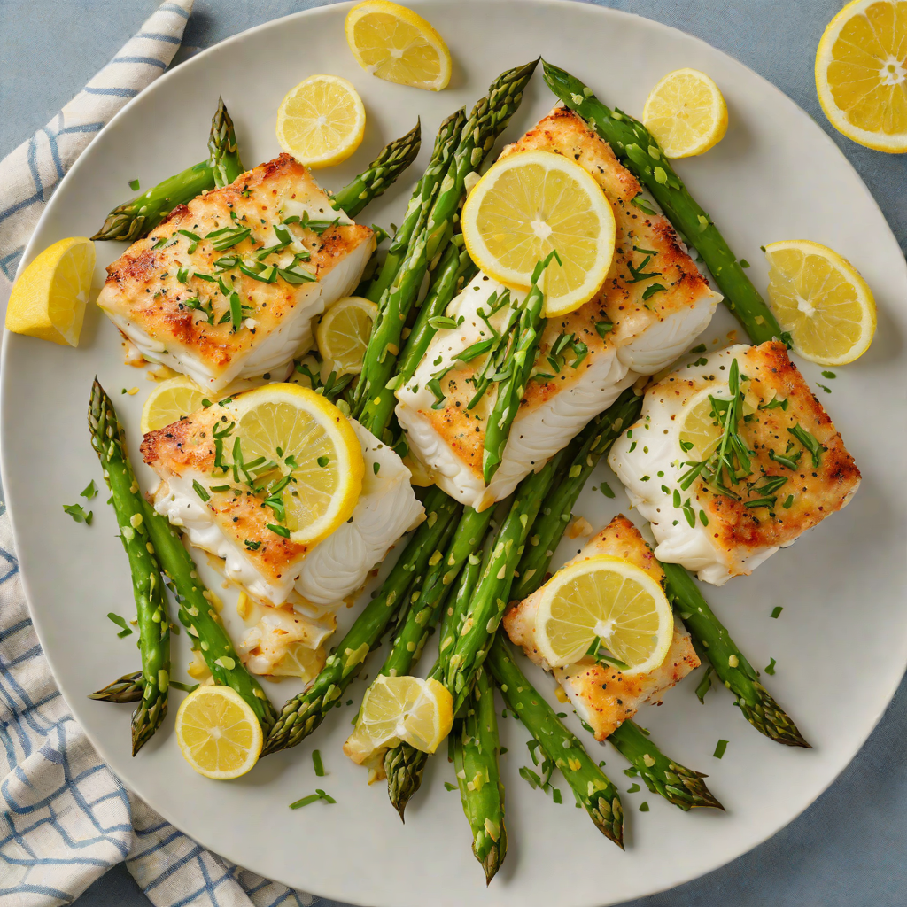 Baked Cod with Lemon-Garlic Asparagus