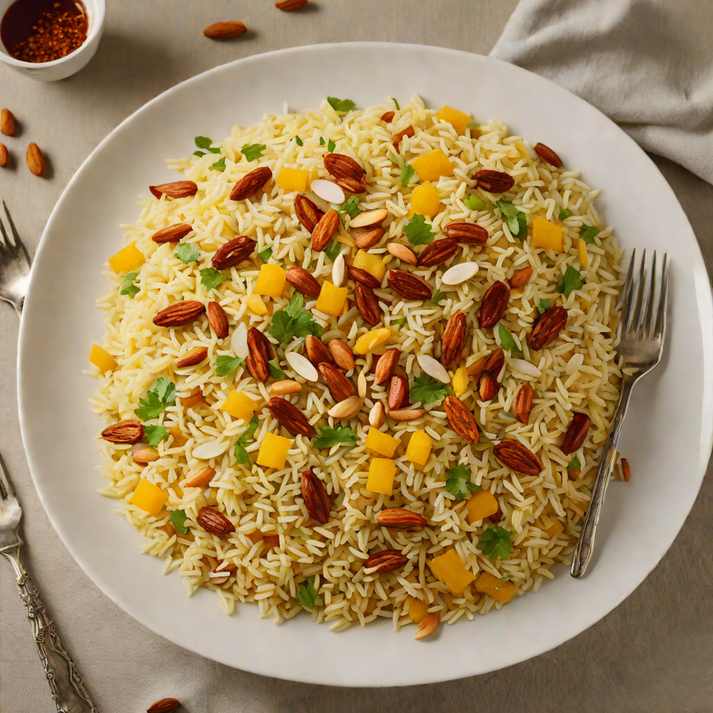 Saffron-Infused Kashmiri Rice Pilaf with Almonds
