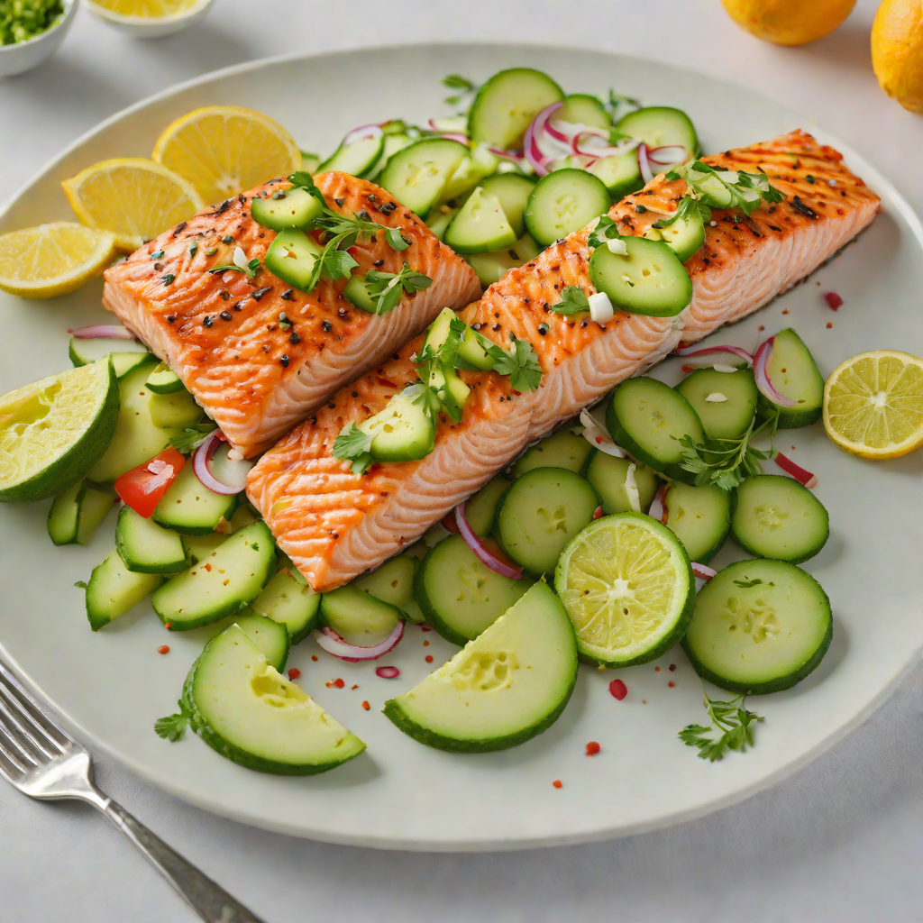Citrus-Marinated Grilled Salmon with Avocado and Cucumber Salad