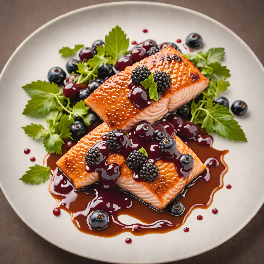 Maple-Glazed Salmon with Saskatoon Berry Reduction