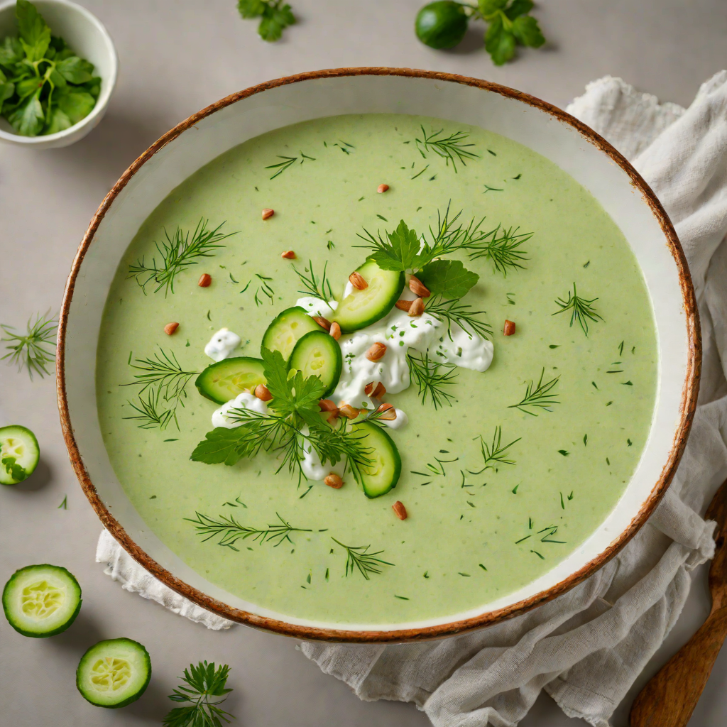 Cold Chilled Cucumber and Yogurt Soup with Dill