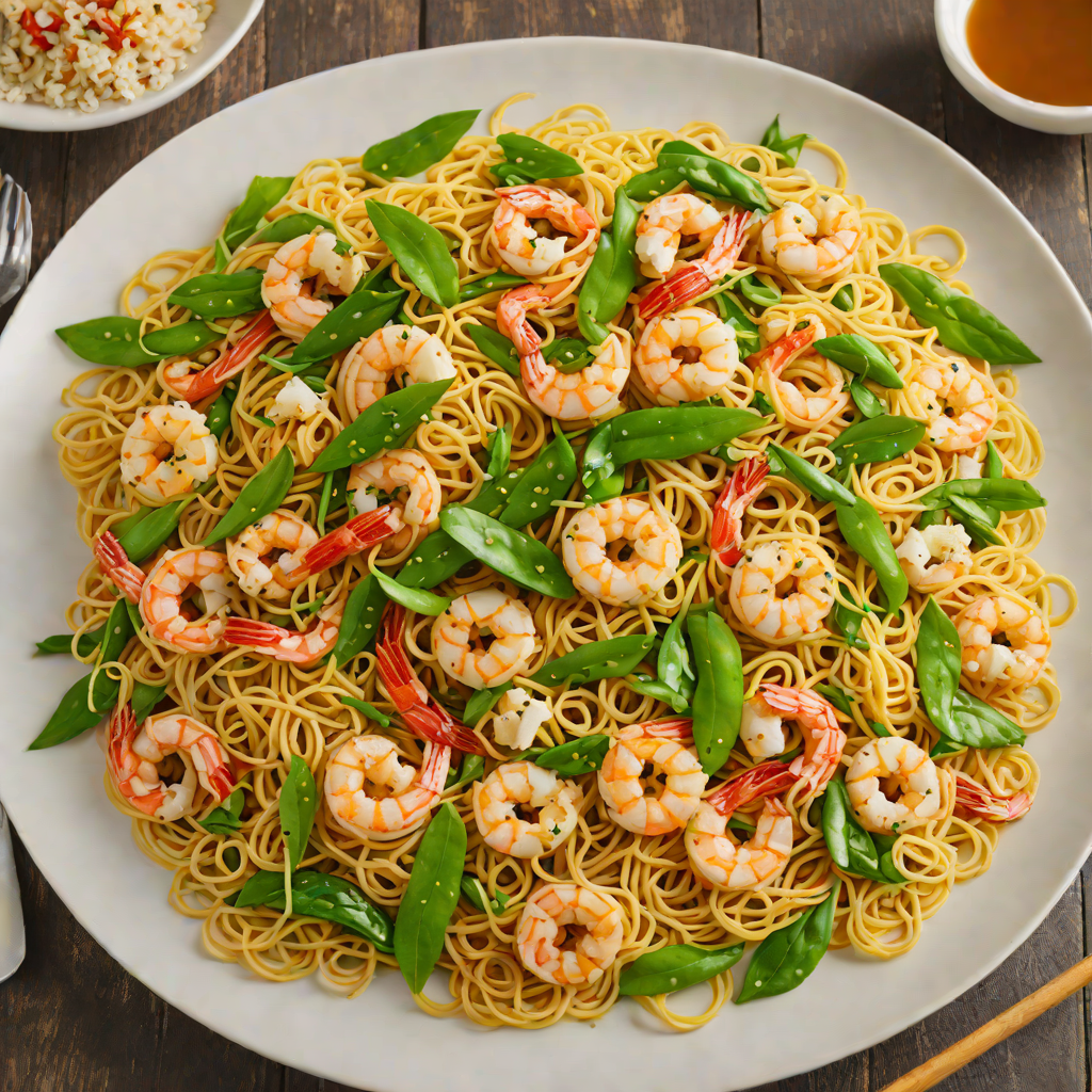 Stir-Fried Cantonese Egg Noodles with Shrimp and Snow Peas