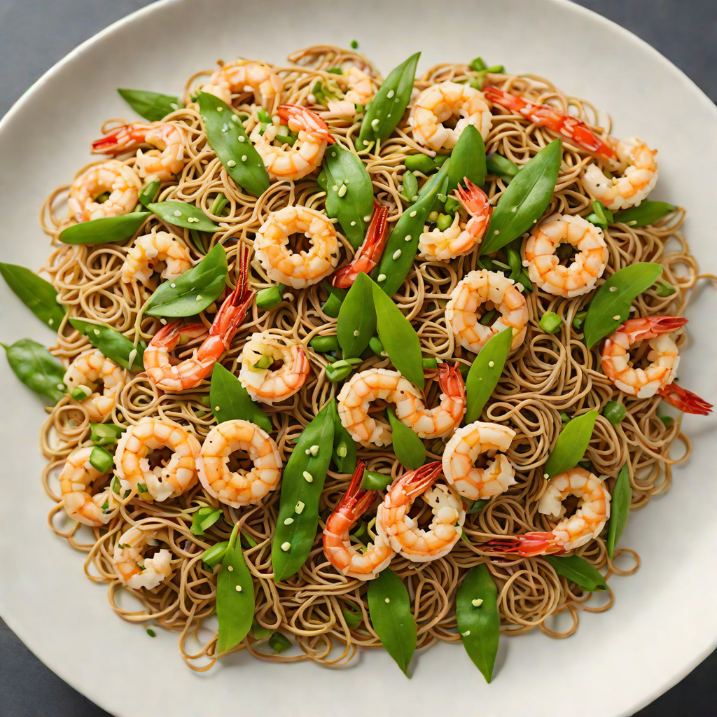 Stir-Fried Garlic Shrimp with Snow Peas and Soba Noodles