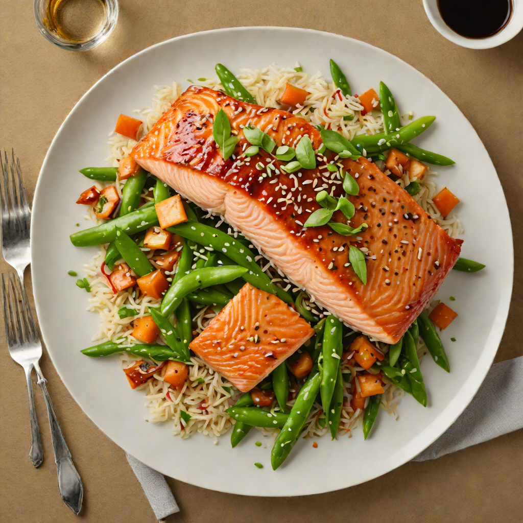 Pan-Seared Salmon with Ginger-Soy Glaze and Snow Pea Stir-Fry