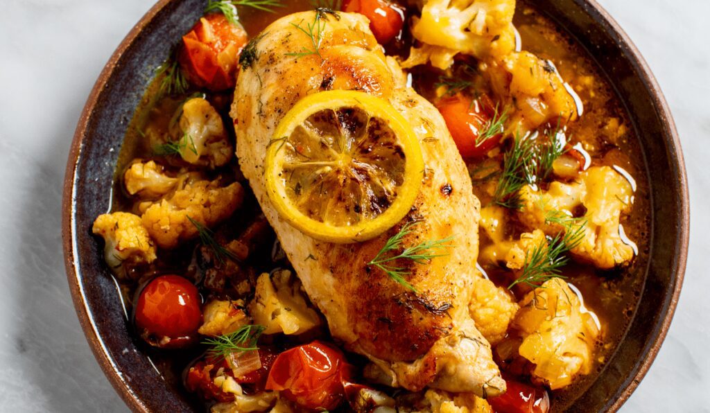 Herb-Crusted Chicken with Lemon-Dill Cauliflower Mash