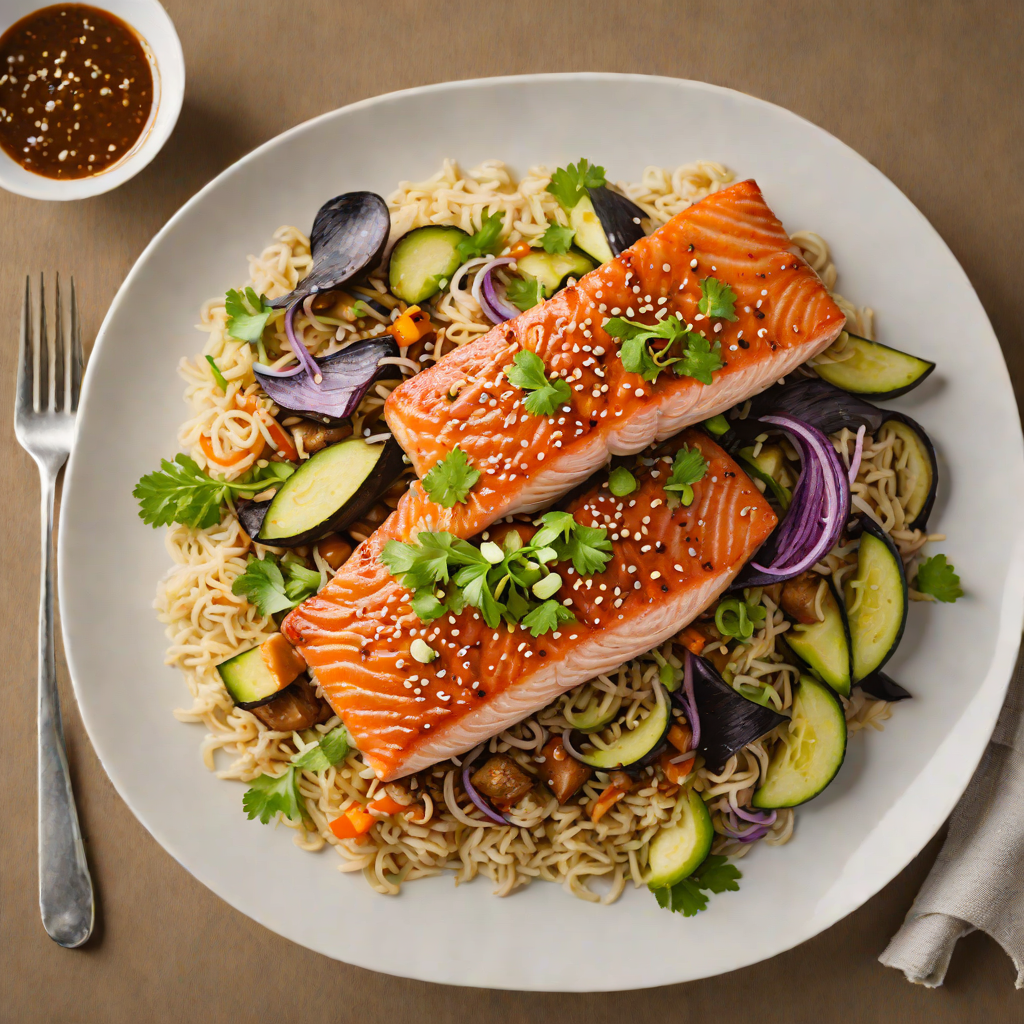Soy-Ginger Glazed Salmon with Miso-Glazed Eggplant Donburi