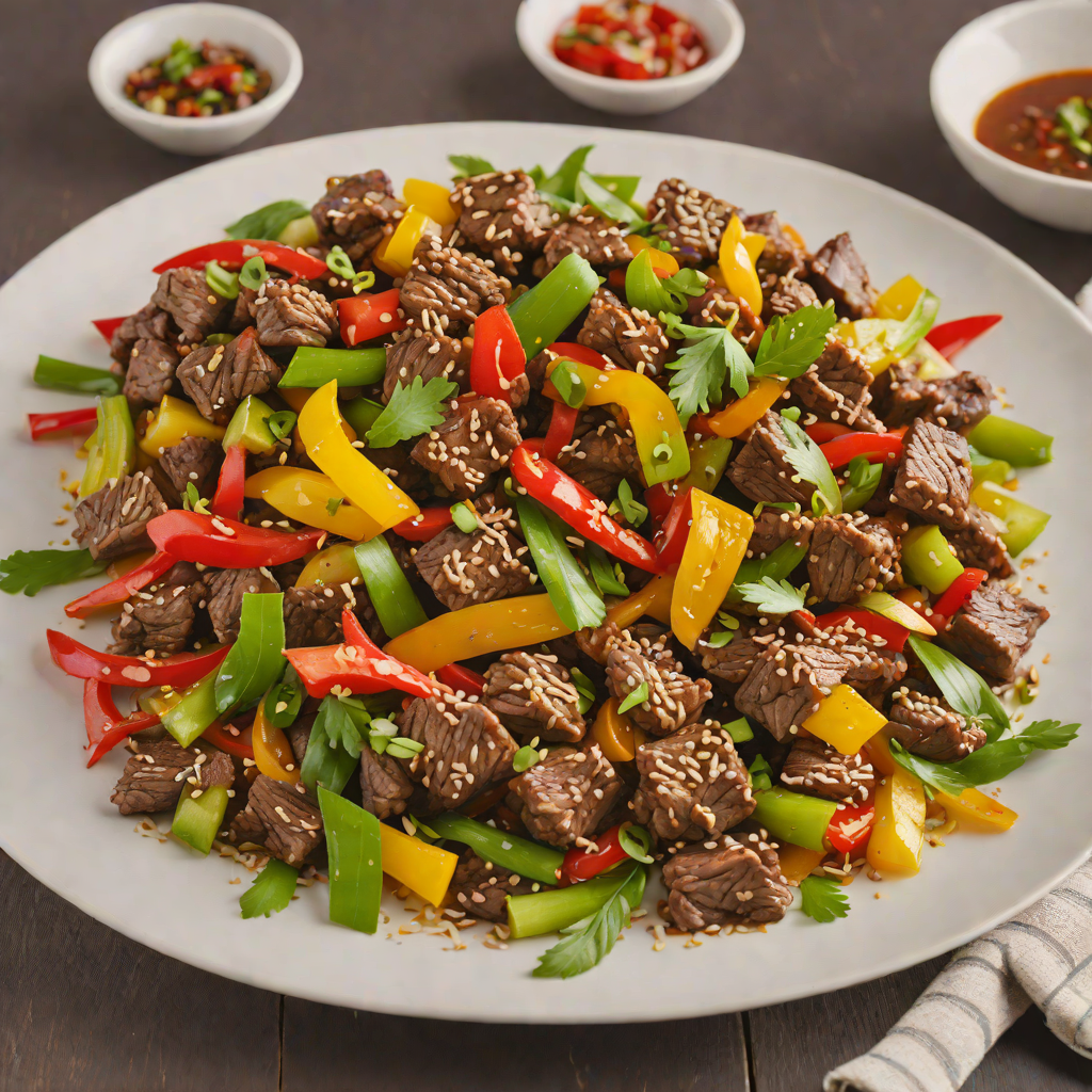 Stir-Fried Garlic Beef with Bell Pepper and Scallions
