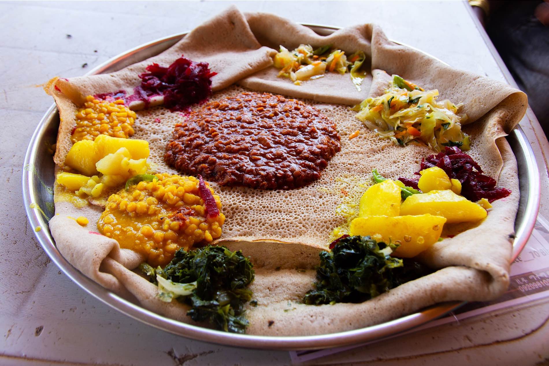 Injera-Inspired Teff Flatbread with Spiced Vegetable Sauté
