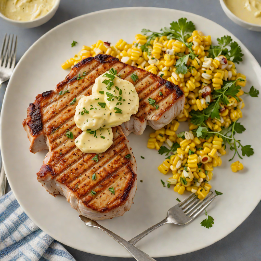 Pan-Seared Pork Chops with Iowa Corn and Herb Butter