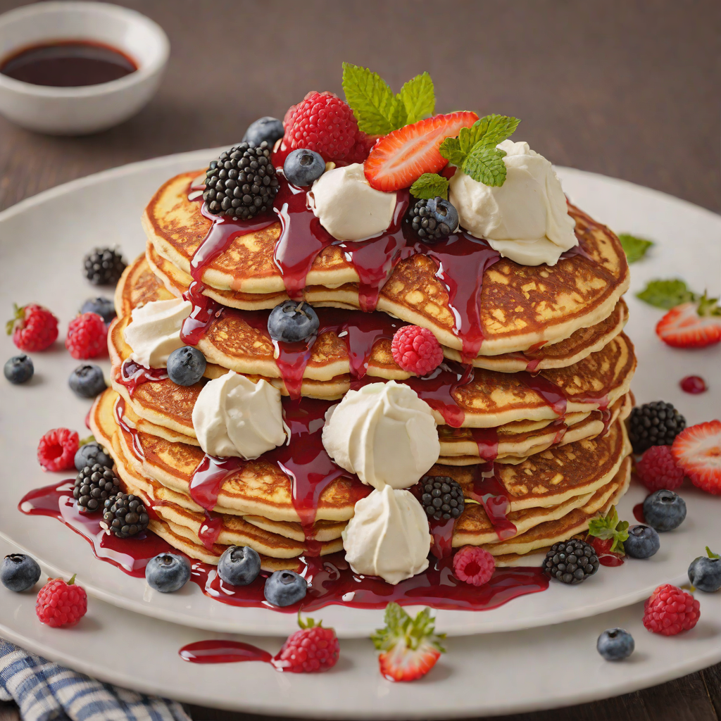 Berry Pancake Stack with Maple Whipped Cream