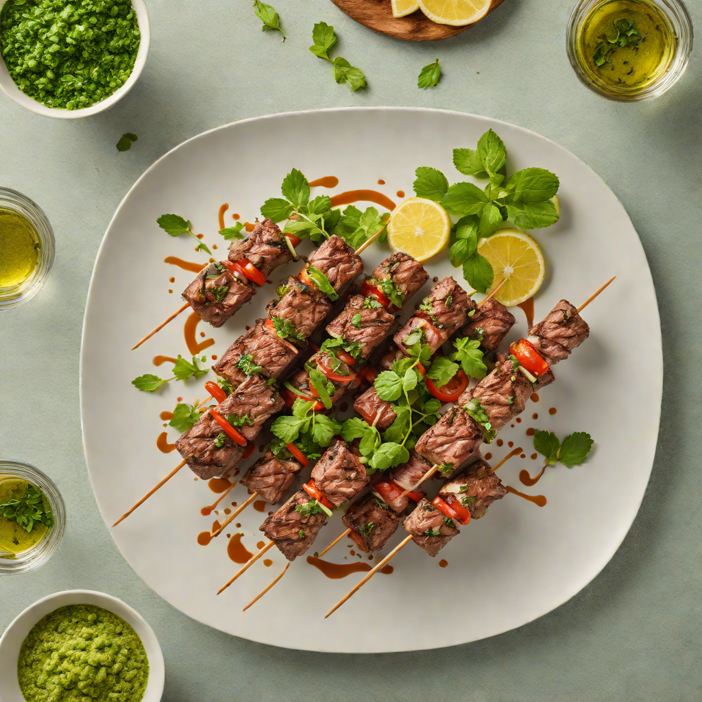 Grilled London Eye-Inspired Beef Skewers with Mint Chimichurri