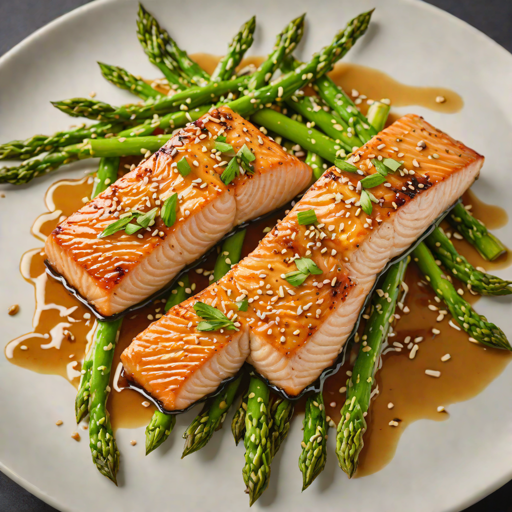 Pan-Seared Salmon with Honey Soy Glaze and Sesame Asparagus