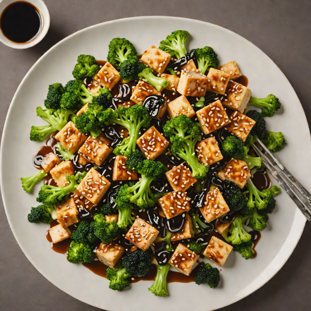 Stir-Fried Tofu with Ginger-Sesame Broccoli and Black Garlic Sauce