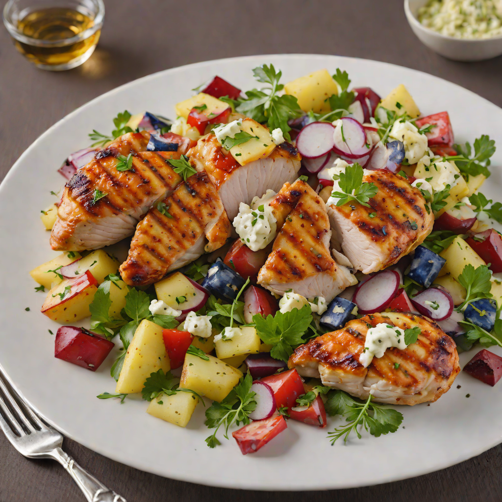 Grilled Herb-Marinated Chicken with Red White and Blue Potato Salad