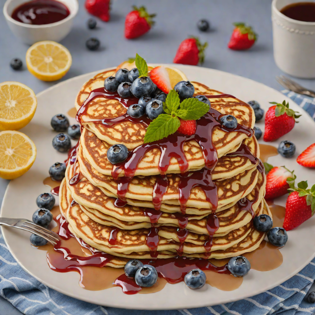 Blueberry-Lemon Pancakes with Strawberry Maple Drizzle