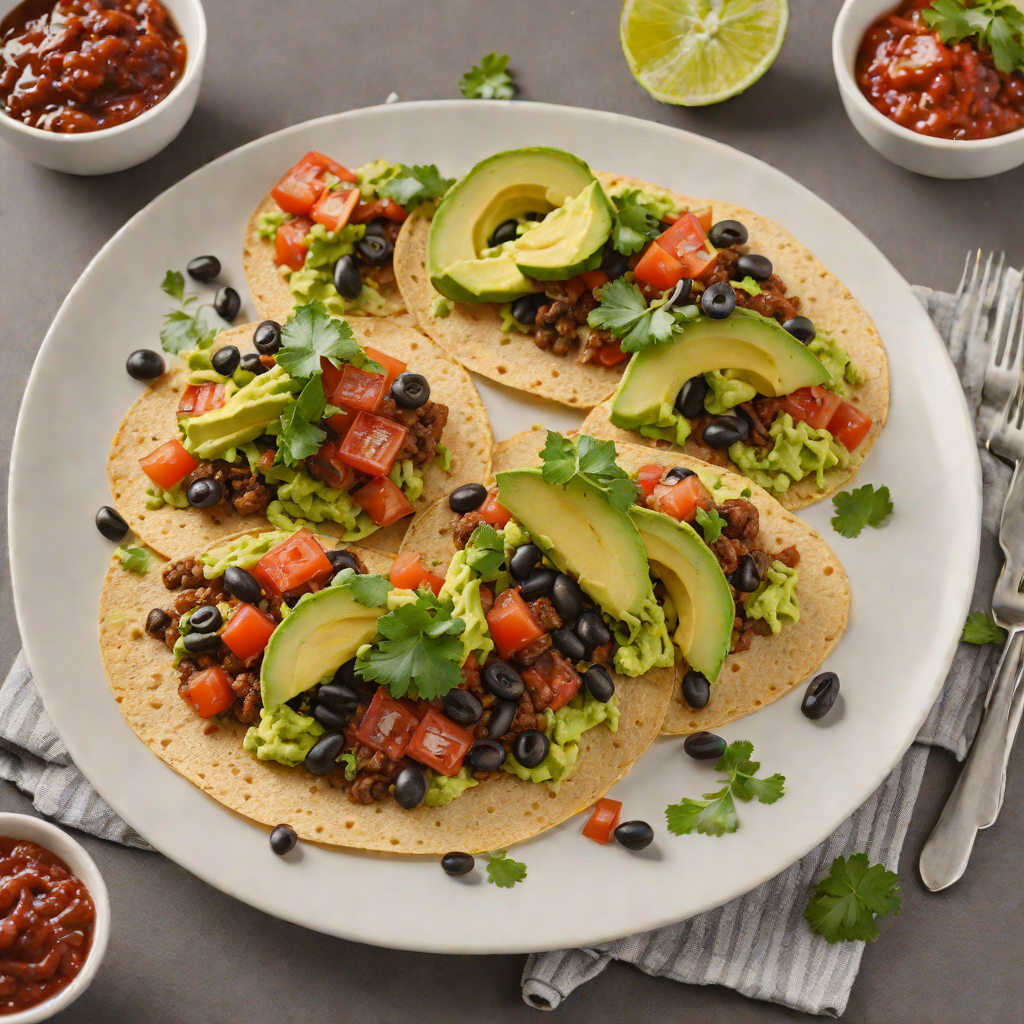 Tostadas with Tomato Sauce, Guacamole, and Black Beans