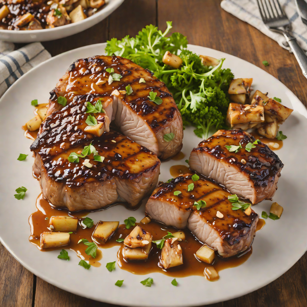 Whiskey-Maple Glazed Pork Chops with Roasted Garlic