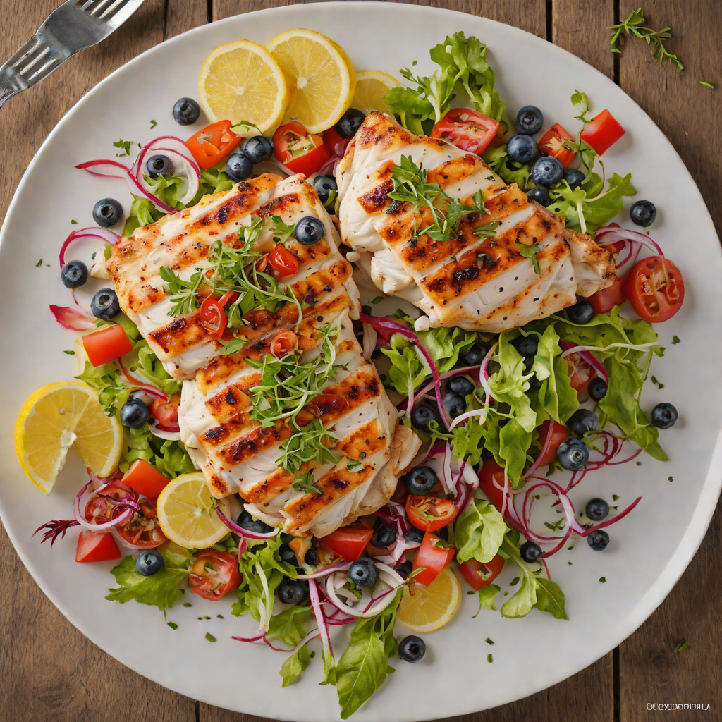 Grilled Lemon-Thyme Chicken with Red, White, and Blue Salad